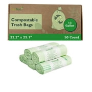bioMat 13 Gallon Compostable Trash Bags, 50 Count, BPI and TUV Austria Home Compostable Certified, Tear Resistant & Leak Proof