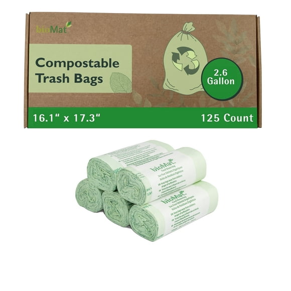bioMat 2.6 Gallon Compostable Small Kitchen Compost Bags, BPI Certified, 125 Bags