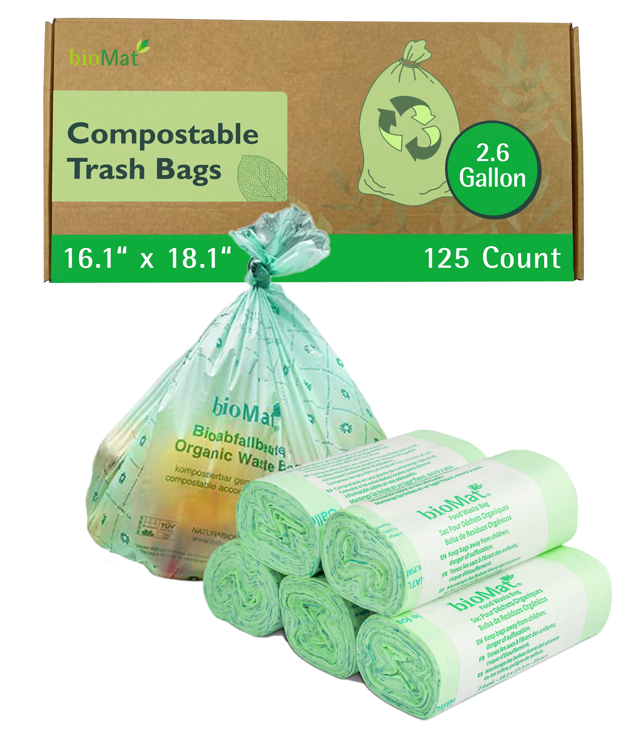 bioMat, Compostable Small Kitchen Compost Bags, 2.6 gal, 125 pcs ...