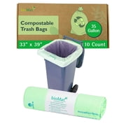bioMat Trash Bags 35 Gallon, 10 Count, Tall flat top Kitchen Food Scrap Bags, BPI, CMA and OK Compost HOME certified, Meets the ASTM D6400 Standard