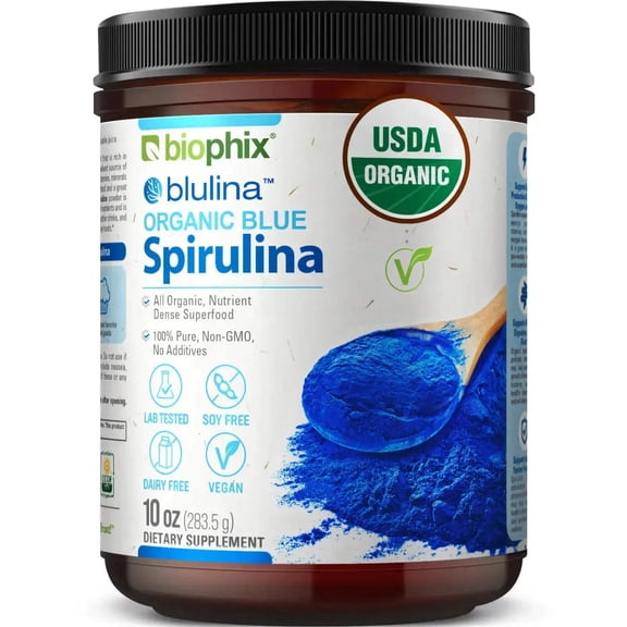 biophix Blulina Organic Blue Spirulina Powder 10 oz 283.5 g - Rich in Nutrients - Superfood Supplement - Natural Blue Pigment