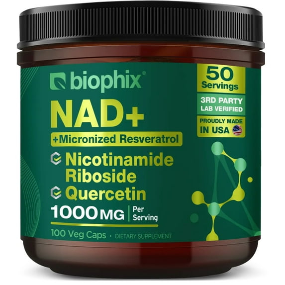 biophix NAD+ Micronized Resveratrol - Nicotinamide Riboside with Quercetin 1000mg per Serving 100 Veg Capsules
