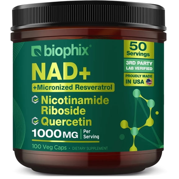 biophix NAD+ Micronized Resveratrol - Nicotinamide Riboside with Quercetin 1000mg per Serving 100 Veg Capsules