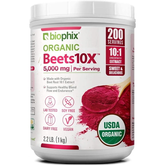 biophix Organic Beets 10X Beet Root Powder 2.2 lb 50000 mg Equivalent - Superfood - Powerful Antioxidant - Rich in Nitric Oxide - Supports Heart Health - Natural Flavor - No Sugar Added