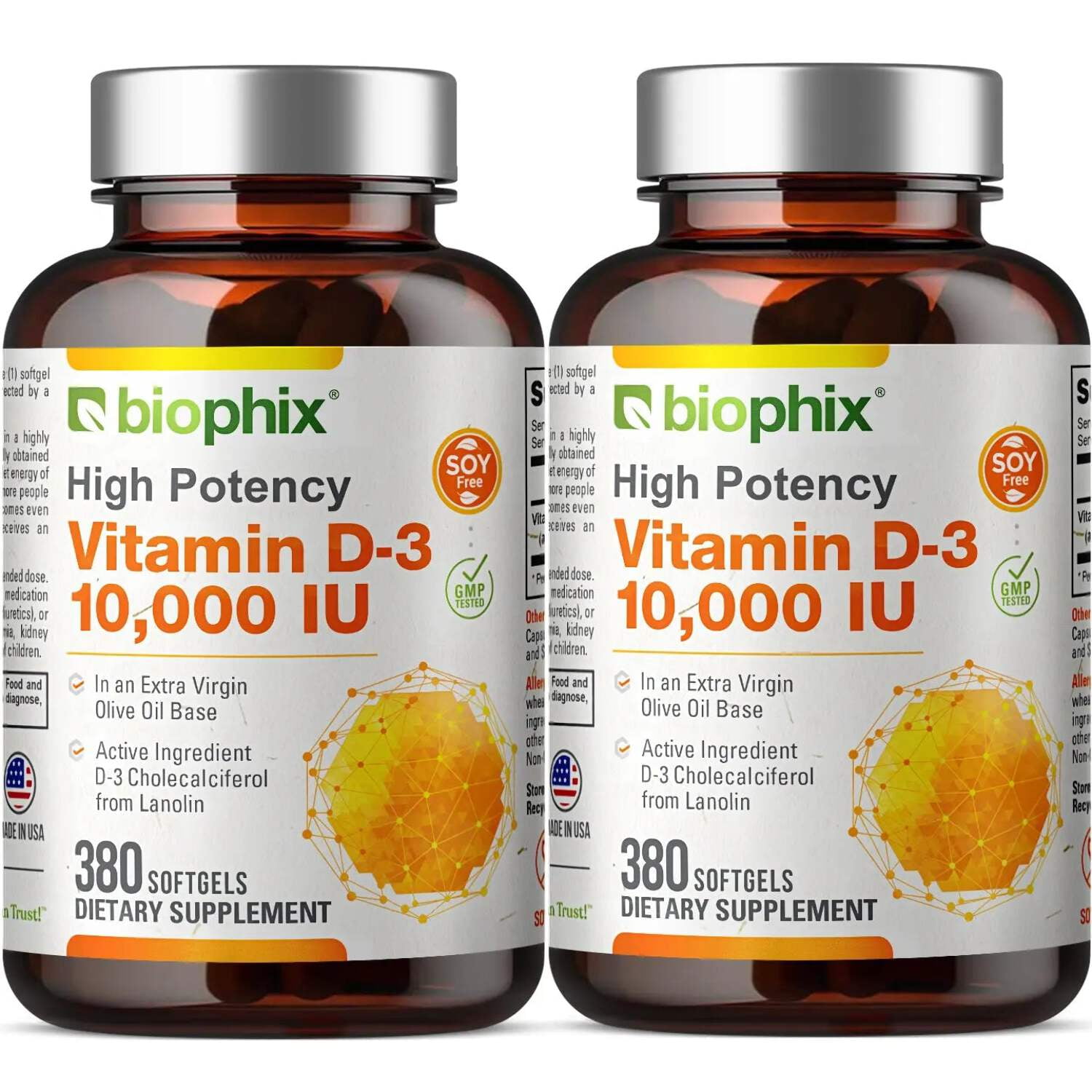 biophix Vitamin D-3 10000 IU 380 Softgels Vitamin 2 Pack - High-Potency in Extra Virgin Olive Oil Non-GMO Soy-Free Supports Strong Bones Immune Health