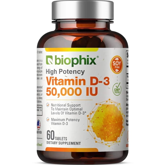 Biophix Vitamin D3 50000 IU 60 Tablets | Maximum Strength | Healthcare Provider Use