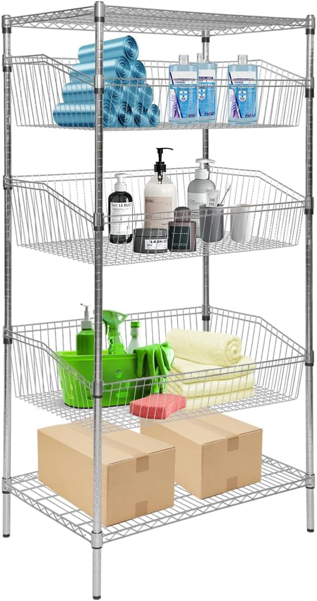 biosp 4Tier Adjustable Metal Wire Rack Shelving Unit, Heavy Duty