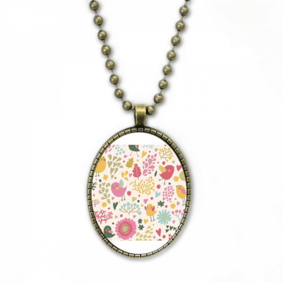 bird flower paint necklace vintage chain bead pendant jewelry collection