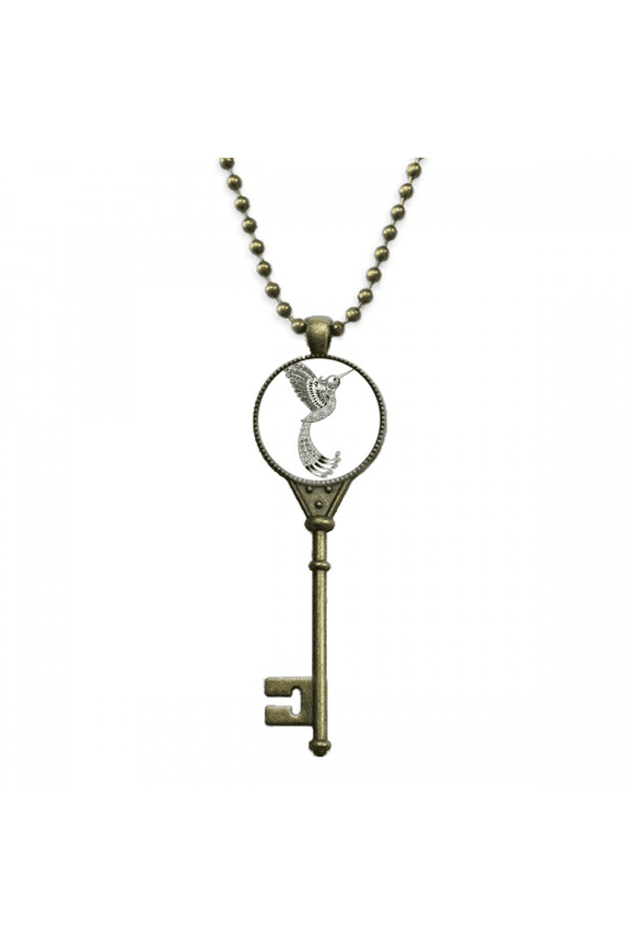 bird paint running long feather key necklace pendant tray embellished chain