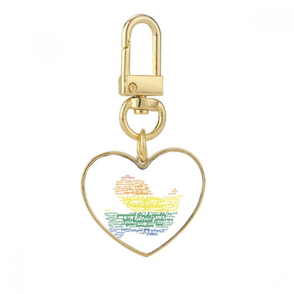 bird perainbow lgbt wordcloud gold heart keychain metal keyring holder