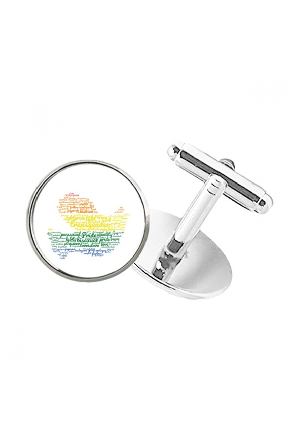 bird perainbow lgbt wordcloud round button cuff clip stud cufflinks