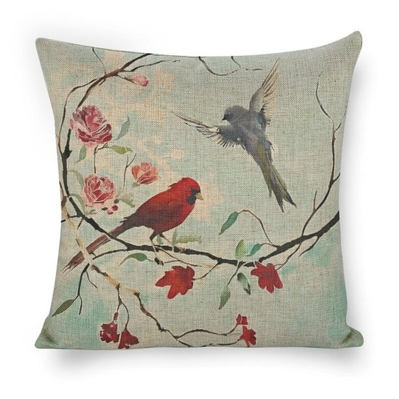 birds, tree branch, flowerslinen toss pillowcase decoration pillowcase gifting preferred 18x18 inch cushion cover sofa pillowcase sofa bedroom living room car