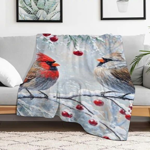 birds, tree branch, snow Fuzzy Fluffy Soft Cozy Blanket, Flannel Warm Cozy Decorative Blanket Decor Gift, Home Leisure Flannel Blanket Multifunctional gift blanket for sofas, travel, camping,