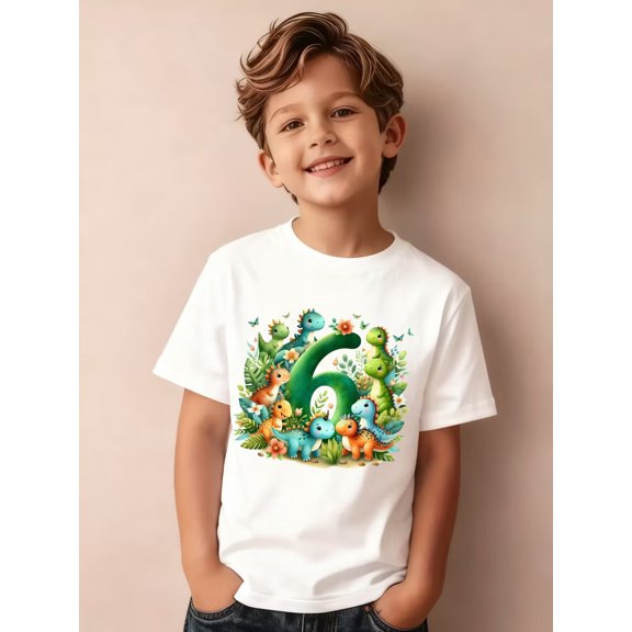 birthday edition summer boys fashion short sleeve t shirt with design number 6 element cartoon print outdoor casual top ny dx8517