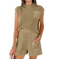 thumbnail image 1 of biudgviw 2 Piece Outfits for Women Comfy Cap Sleeve Mock Neck Knit Shirts Baggy Wide Leg Shorts with Pockets Fashion Sets, 1 of 6