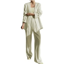 biudgviw 2 Piece Outfits for Women Formal Long Sleeve Blazer Jackets Wide Leg Pants Business Casual Suit Sets for Work Office