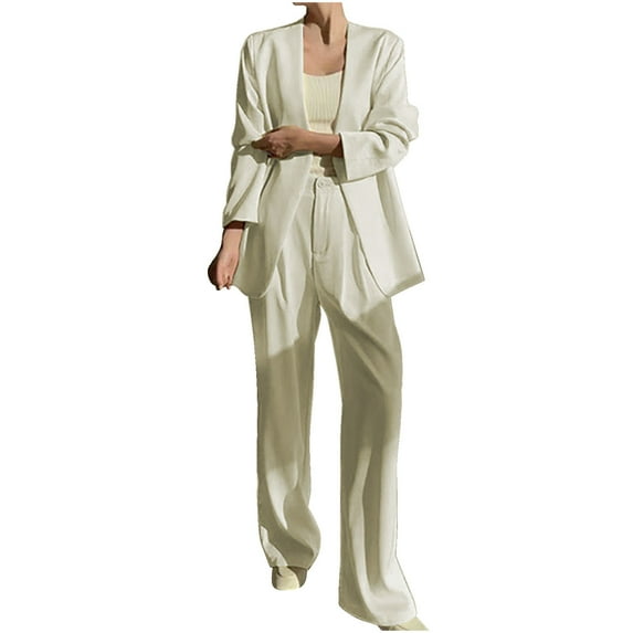 biudgviw 2 Piece Outfits for Women Formal Long Sleeve Blazer Jackets Wide Leg Pants Business Casual Suit Sets for Work Office