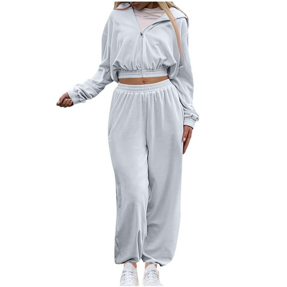 biudgviw 2 Piece Outfits for Women Tracksuit Cropped Long Sleeve Zip up Hoodies Jackets Comfy Jogger Sweatpants Workout Sets