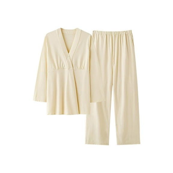 biudgviw 2 Piece Pajama Sets for Women Lounge Long Sleeve V Neck Loose Shirts Baggy Long Pants Sleepwear Pjs Sets