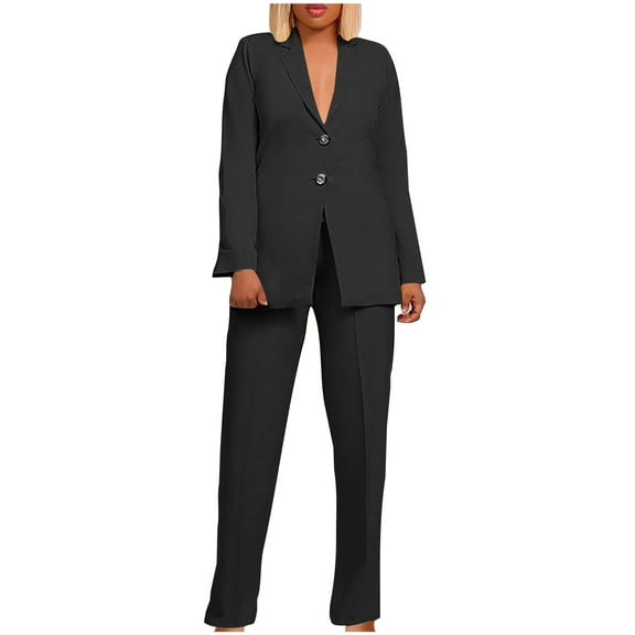 biudgviw 2 Piece Suit Sets for Women Long Sleeve Dressy Blazer High Waisted Straight Leg Pants Business Casual Outfits