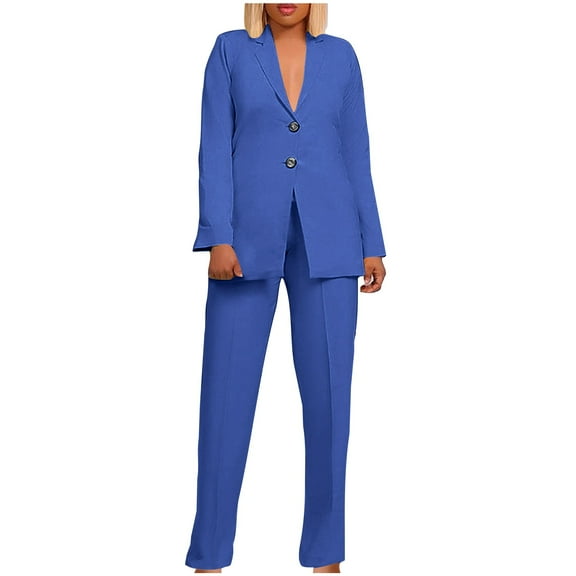 biudgviw 2 Piece Suit Sets for Women Long Sleeve Dressy Blazer High Waisted Straight Leg Pants Business Casual Outfits