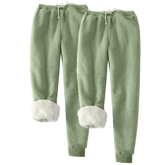 biudgviw 2PC Women's Fleece Lined Sweatpants for Winter Casual Drawstring Elastic Waisted Warm Thermal Workout Pants with Pockets
