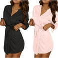thumbnail image 1 of biudgviw 2PC Womens Silk Robe 3/4 Sleeve Belted Lightweight Bathrobes Short Ruffle Lace Trim Sleepwear for Wedding Party, 1 of 7