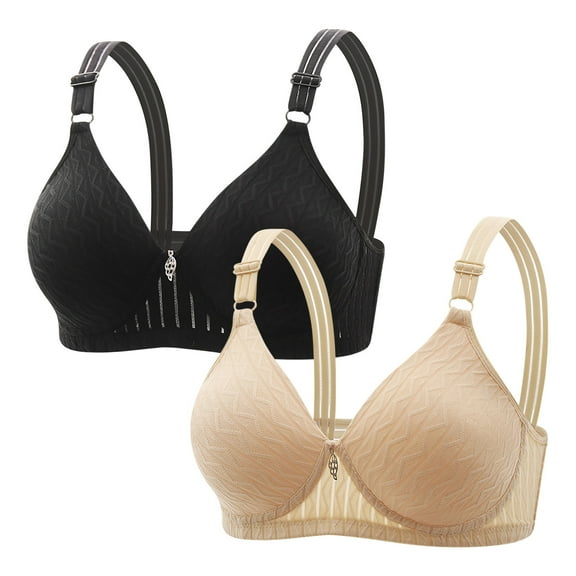 biudgviw 2pc Everyday Bras for Women Wirefree V Neck Adjustable Strap T-Shirts Bralettes Comfort Front Trim Mesh Bras
