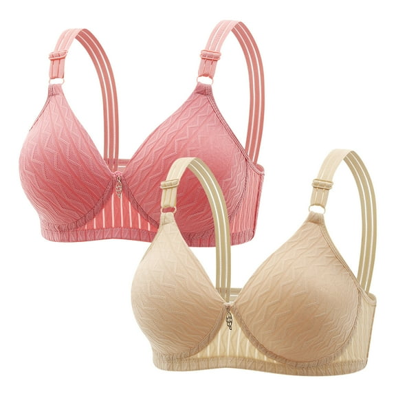 biudgviw 2pc Everyday Bras for Women Wirefree V Neck Adjustable Strap T-Shirts Bralettes Comfort Front Trim Mesh Bras