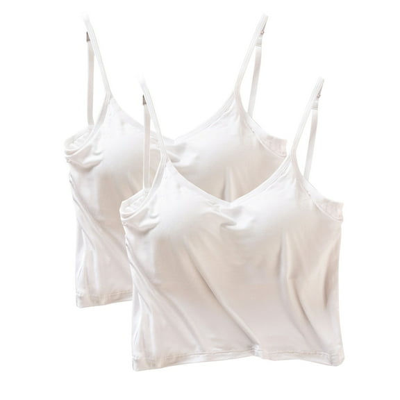 biudgviw 2pc Wireless Bras for Women Comfy Sleeveless V Neck Soft Tank Tops Fashion Spaghetti Strap No Underwire Camisole