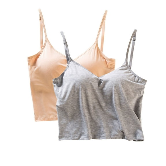 biudgviw 2pc Wireless Bras for Women Comfy Sleeveless V Neck Soft Tank Tops Fashion Spaghetti Strap No Underwire Camisole
