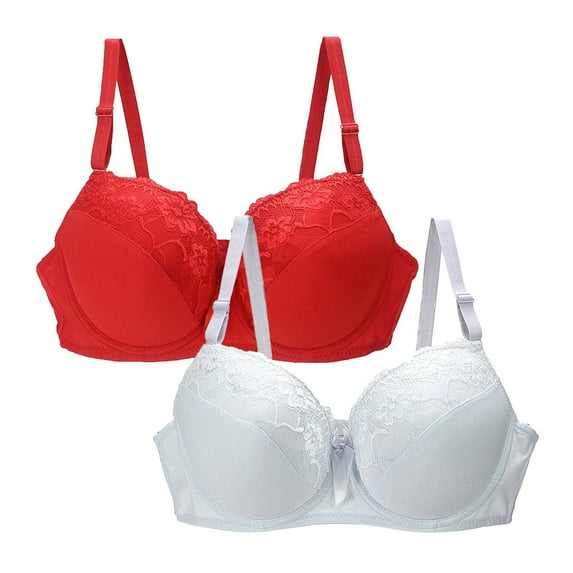 biudgviw 2pc Womens Seamless Bralettes Lace Fashion Adjustable Strap Bras Soft Stretch Front Trim Plus Size Bras