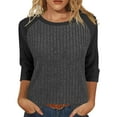thumbnail image 1 of biudgviw 3/4 Length Sleeve Womens Tops for Fall Color Block Crew Neck Knit Lightweight Shirts Casual Loose Comfy Blouses, 1 of 4