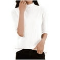 thumbnail image 1 of biudgviw 3/4 Sleeve Sweater for Women Mock Neck Casual Pullover Tops Loose Fit Plain Lightweight Fall Sweater, 1 of 5