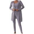 thumbnail image 1 of biudgviw 3 Piece Pajama Set for Women Ribbed Knit Long Sleeve Cardigan Comfy Soft Crew Neck Crop Tops with Leggings Sleepwear Set, 1 of 4