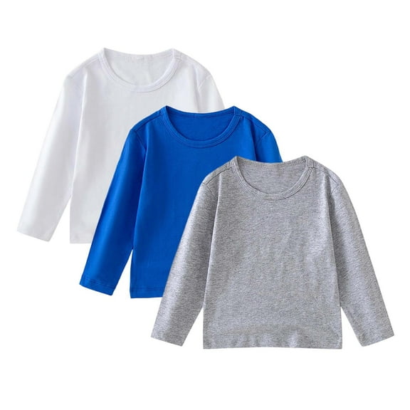 biudgviw 3PC Boys Girls Long Sleeve Shirts Toddler Kids Crew Neck Soft Cotton Tops Classic Casual Loose Basic Tees Fall Outfits