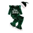 thumbnail image 1 of biudgviw 3PCS Toddler Baby Girls Boys Christmas Clothes Cute Ruffle Long Sleeve Rompers Loose Velvet Bell Bottoms with Hat, 1 of 7