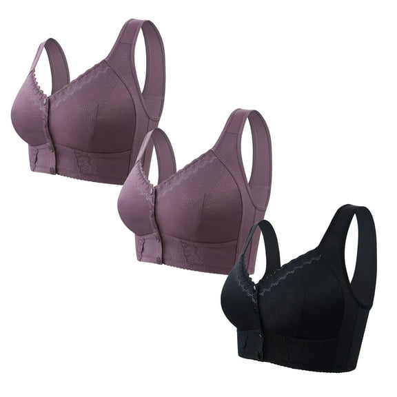 biudgviw 3pc Front Closure Bras for Women Wirefree Low Impact Full Coverage Bras Wireless Plus Size T-Shirt Bralettes