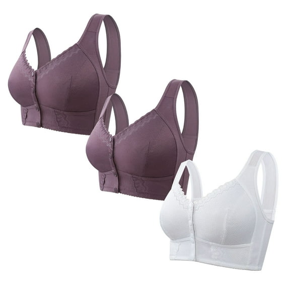 biudgviw 3pc Front Closure Bras for Women Wirefree Low Impact Full Coverage Bras Wireless Plus Size T-Shirt Bralettes