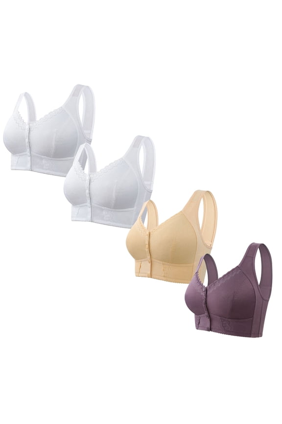 4pc Plus Size Bras for Women Seamless Wireless Front Closure Bralettes Breathable Comfort Liftup Everyday Bras