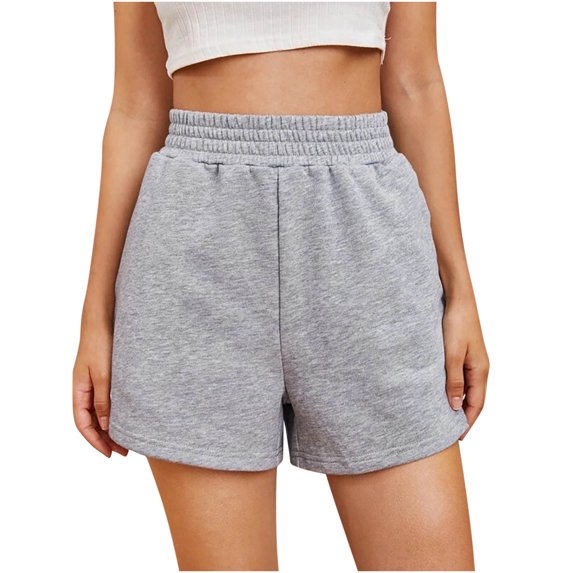 biudgviw Athletic Shorts for Women Elastic High Waisted Running Shorts Summer Comfy Solid Color Sporty Sweat Shorts