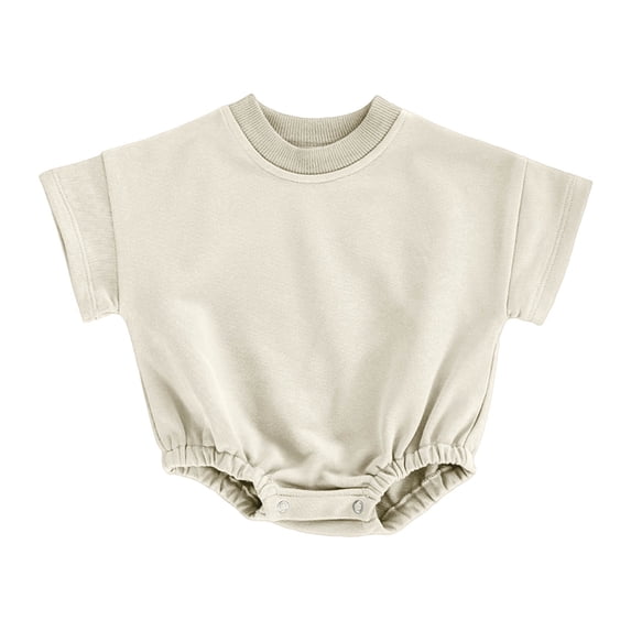 biudgviw Baby Boy Girl Onesie Romper Infant Plain Oversize T-Shirt Casual Round Neck Short Sleeve Bodysuit Cotton Summer Clothes(Beige,0-3 Months)