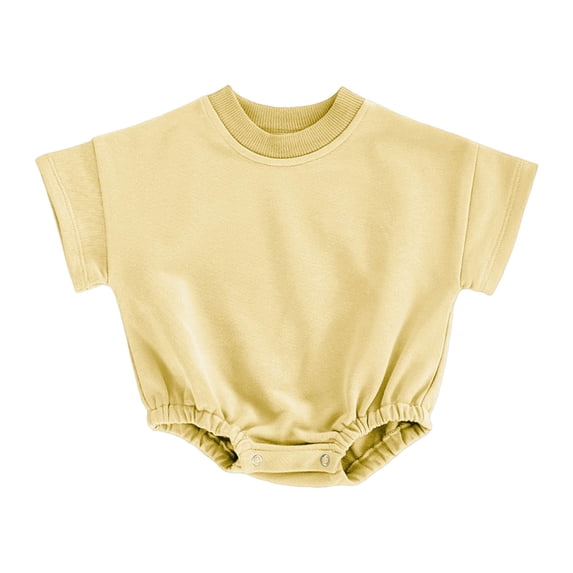 biudgviw Baby Boy Girl Onesie Romper Infant Plain Oversize T-Shirt Casual Round Neck Short Sleeve Bodysuit Cotton Summer Clothes(Yellow,12-18 Months)