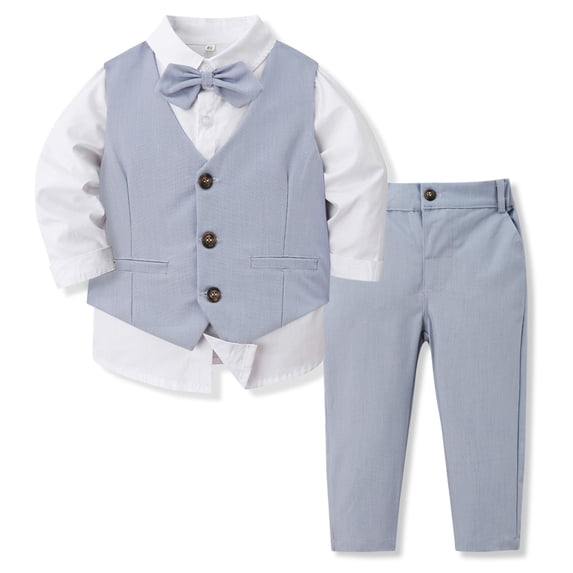 biudgviw Baby Boys Suit Set Toddler Kids Long Sleeve Formal Dress Shirt with Bowtie Vest Pants Clothing Set Tuxedo Wedding Party Outfits