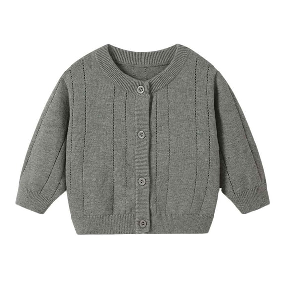 biudgviw Baby Girl Boy Cardigan Kids Button Down Long Sleeve Sweaters Casual Hollow Out Crew Neck Cotton Tops for Infant Toddler