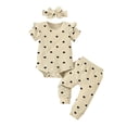 thumbnail image 1 of biudgviw Baby Girl Clothes Newborn Infant Ruffle Short Sleeve Crewneck Tops and Long Pants with Headband Set Heart Print 3 Piece Outfits, 1 of 6