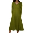 thumbnail image 1 of biudgviw Beach Dresses for Women Casual Long Sleeve V Neck T-Shirts Dress Fall Lounge Flowy Solid Color Midi Dress, 1 of 5