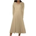 thumbnail image 1 of biudgviw Beach Dresses for Women Casual Long Sleeve V Neck T-Shirts Dress Fall Lounge Flowy Solid Color Midi Dress, 1 of 5