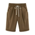thumbnail image 1 of biudgviw Bermuda Shorts for Women Cotton Linen Casual Elastic Waist Shorts Drawstring Knee Length Shorts for Beach Travel with Pockets, 1 of 3