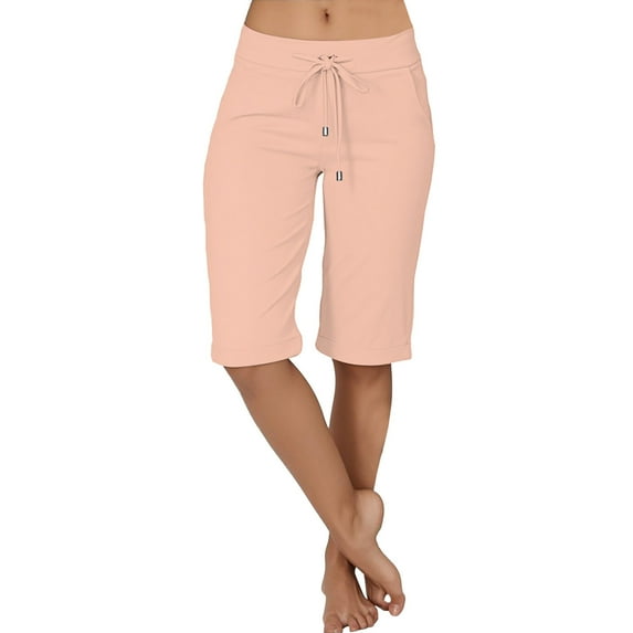 biudgviw Bermuda Shorts for Women Dress Business Work Knee Length Shorts Low Rise Workout Yoga Shorts with Pockets Wide Leg Bottoms